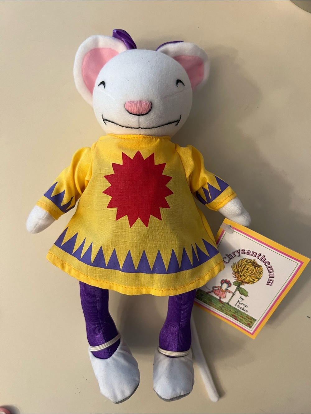 Chrysanthemum Plush Mouse Doll in Yellow & Purple Dress - story by Kevin Henkes